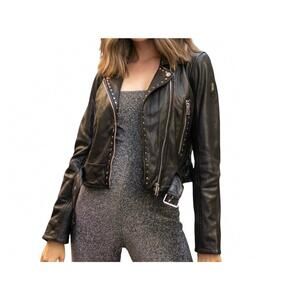 NEW MAURITIUS marin cropped leather jacket in black